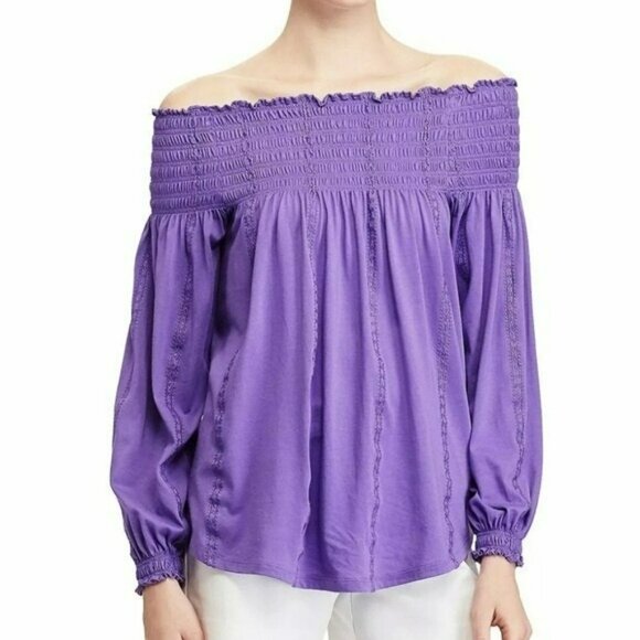 ALT Elena Gilbert Ralph Lauren Blouse Medium Purple Smock Top Cottage Peasant - Picture 1 of 8